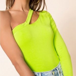 superdown Neon Green One-Shoulder Top